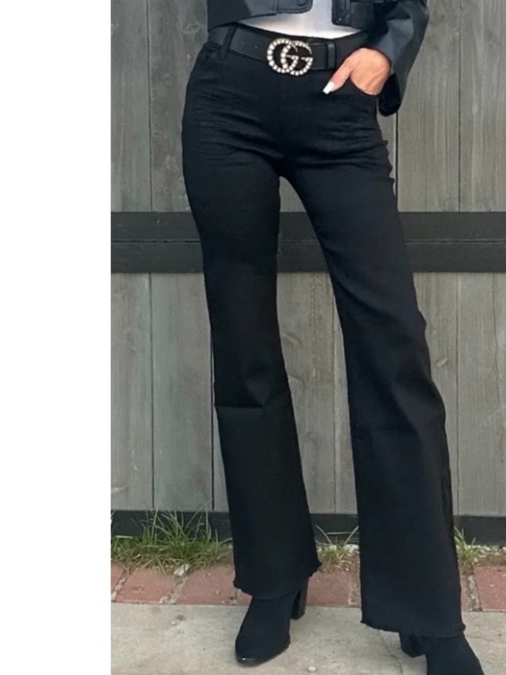 Bevy Flog Amanda wide leg raw hem pants black